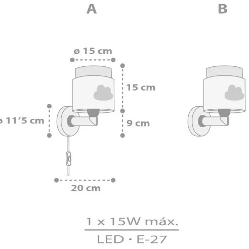 Dalber 76019E - Detské nástenné svietidlo BABY DREAMS 1xE27/15W/230V šedá