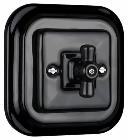 Elhard Keramický štvorcový otočný vypínač č.6/č.1, čierny - kompletný KV5406B