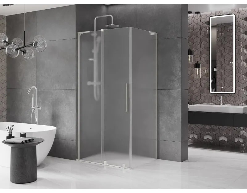 Mexen Velar L, sprchový kút s posuvnými dverami 120 x 70 cm, 8mm sklo námraza, brúsená oceľ, 871-120-070-33-97