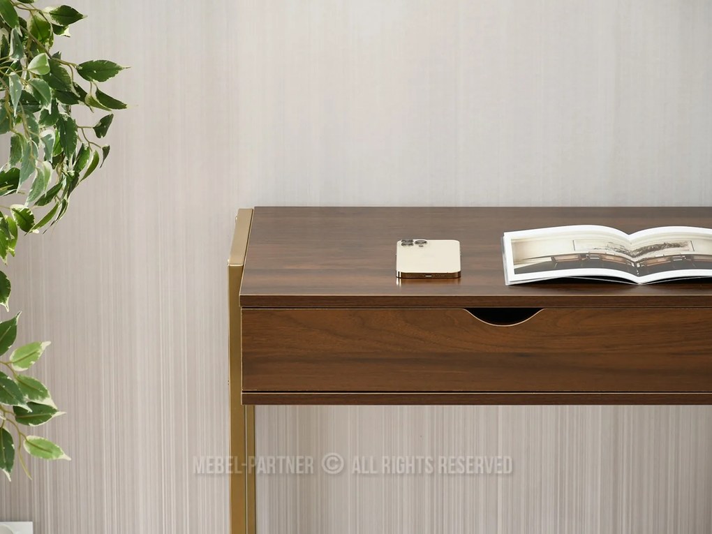 PC stolík Land (orech + zlatá). Akcia -20%. Vlastná spoľahlivá doprava až k Vám domov. 1109778