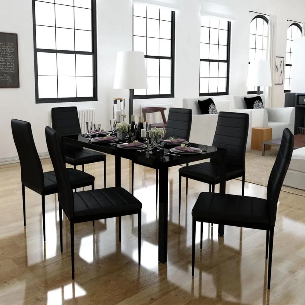 vidaXL Kuchynský set - 6 čiernych stoličiek a 1 stôl s moderným dizajnom