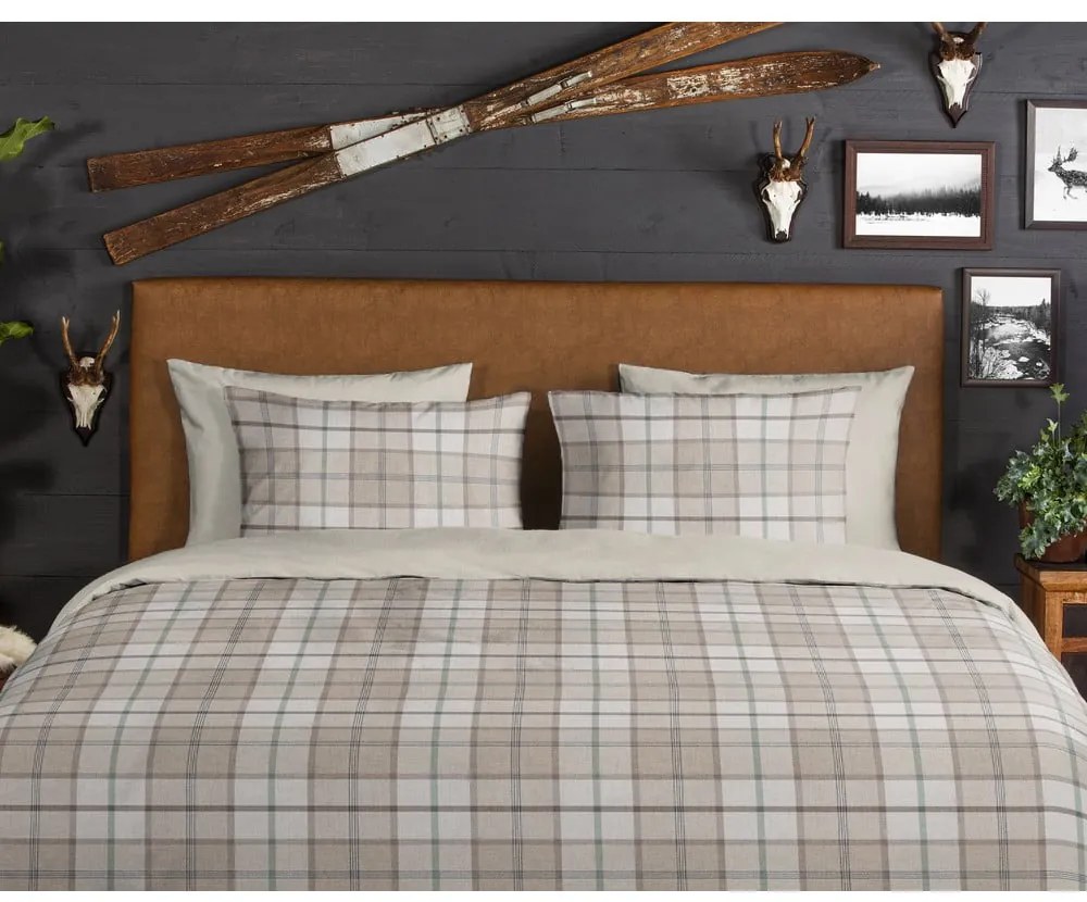 Svetlohnedé predĺžené flanelové obliečky na jednolôžko 140x220 cm Bernardus – Good Morning