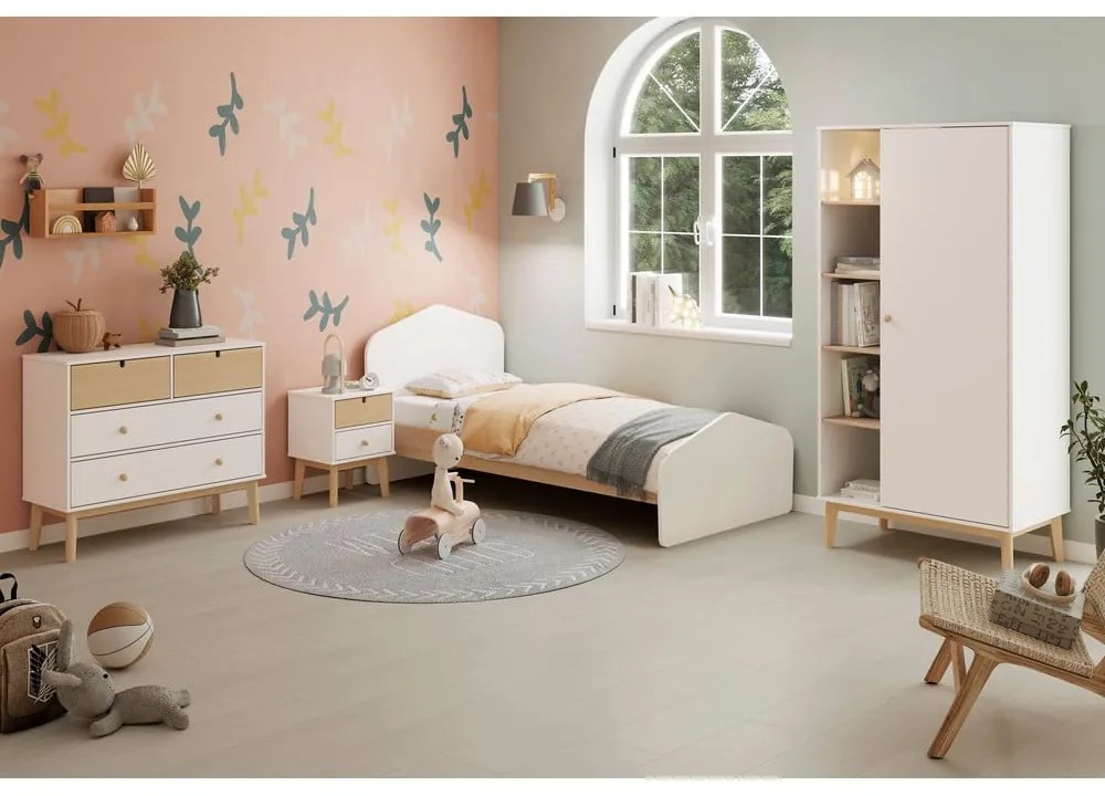 Biela/prírodná detská posteľ v dekore borovice 90x190 cm Estefania - Marckeric