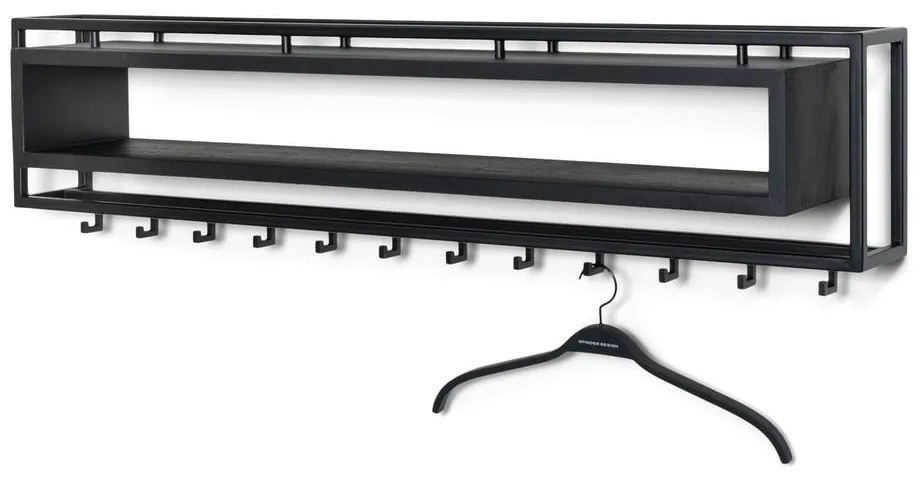 Čierny kovový nástenný vešiak s poličkou 118 cm School – Spinder Design