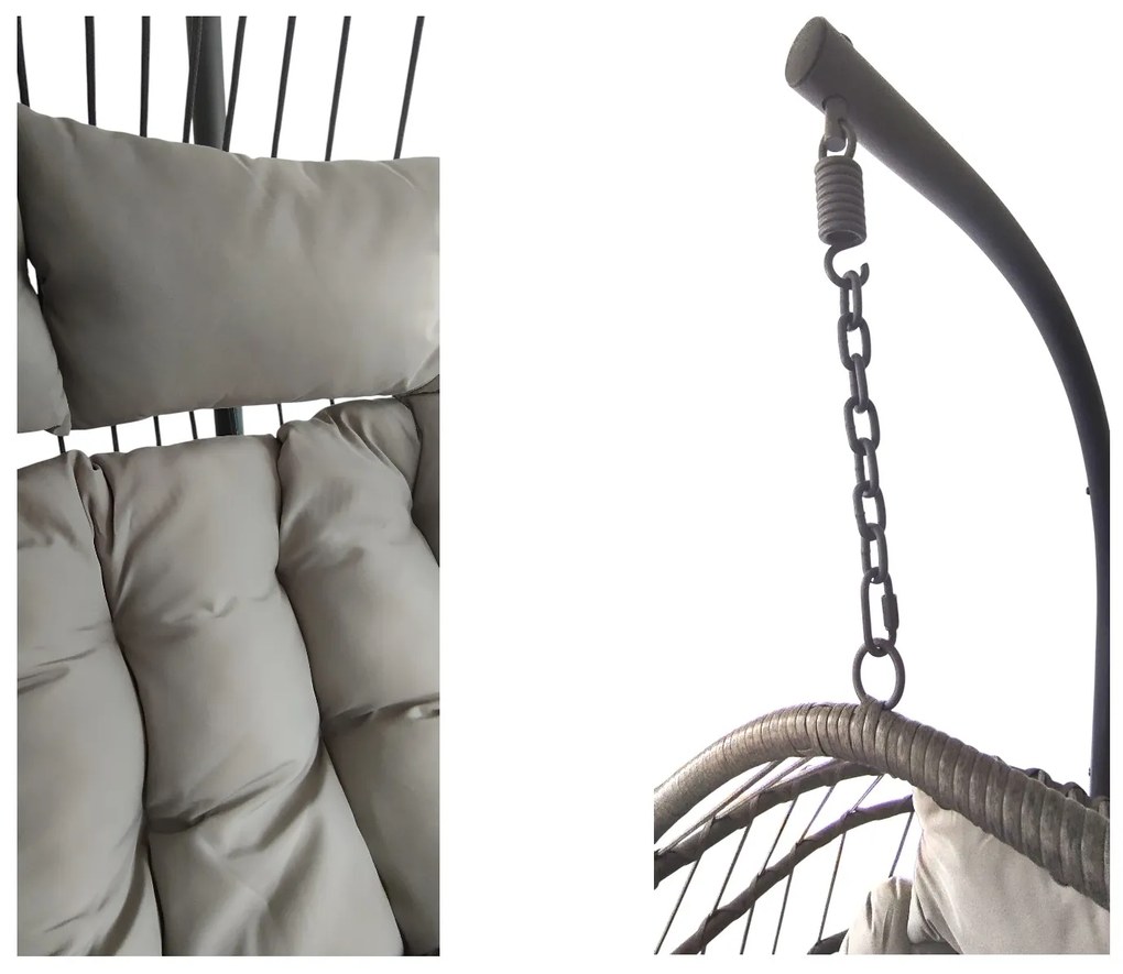 Závesné hojdacie dvojkreslo CUBA  sivé - sivé vankúše