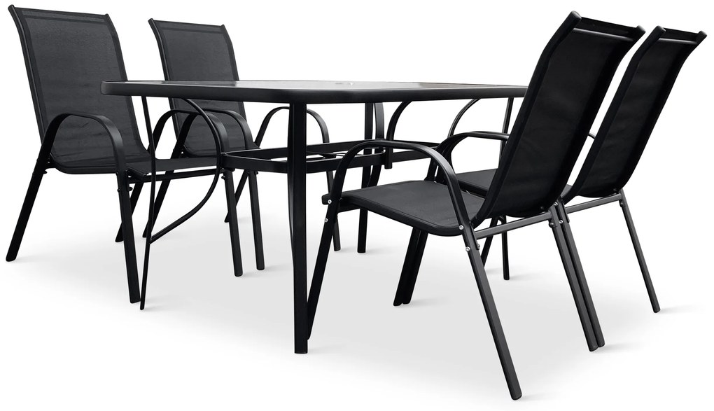 Noela Záhradný jedálenský set Klaudia transparentný + 4x kovová stolička Ramada