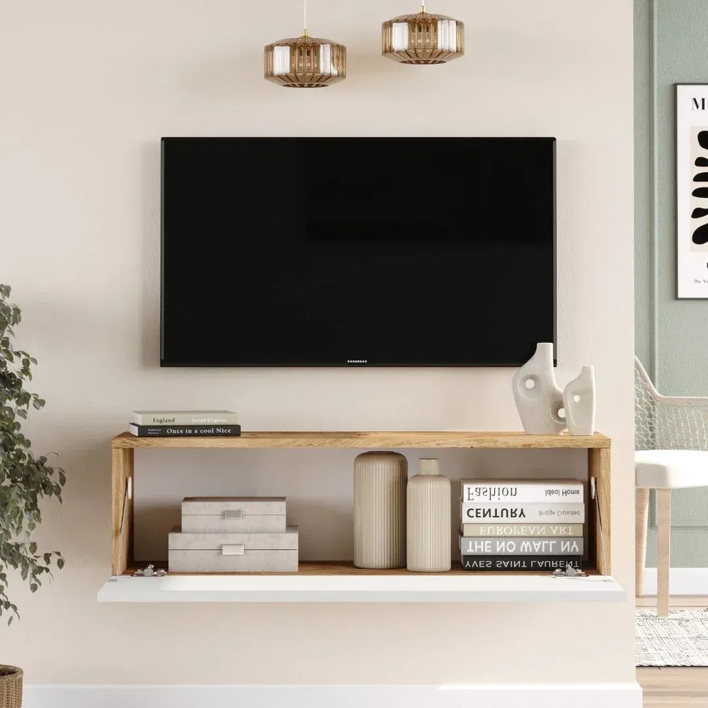 Závesný TV stolík Houseland Fullio Atlantic borovica/biela