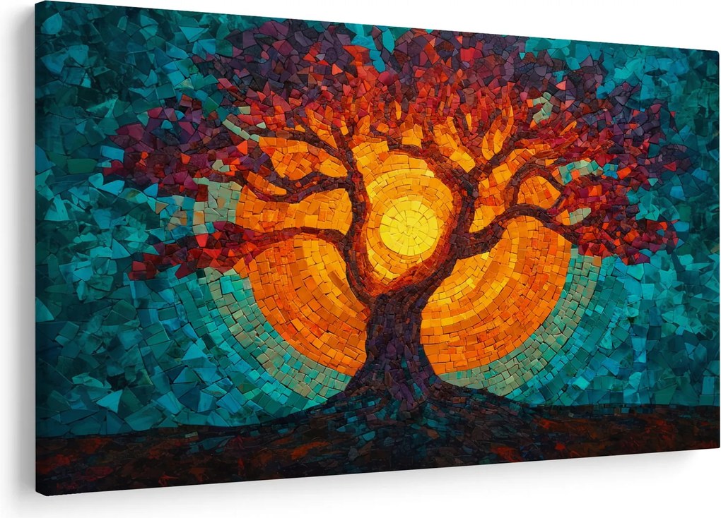 Obraz - Strom života a slnko v mozaike (90x60 cm)