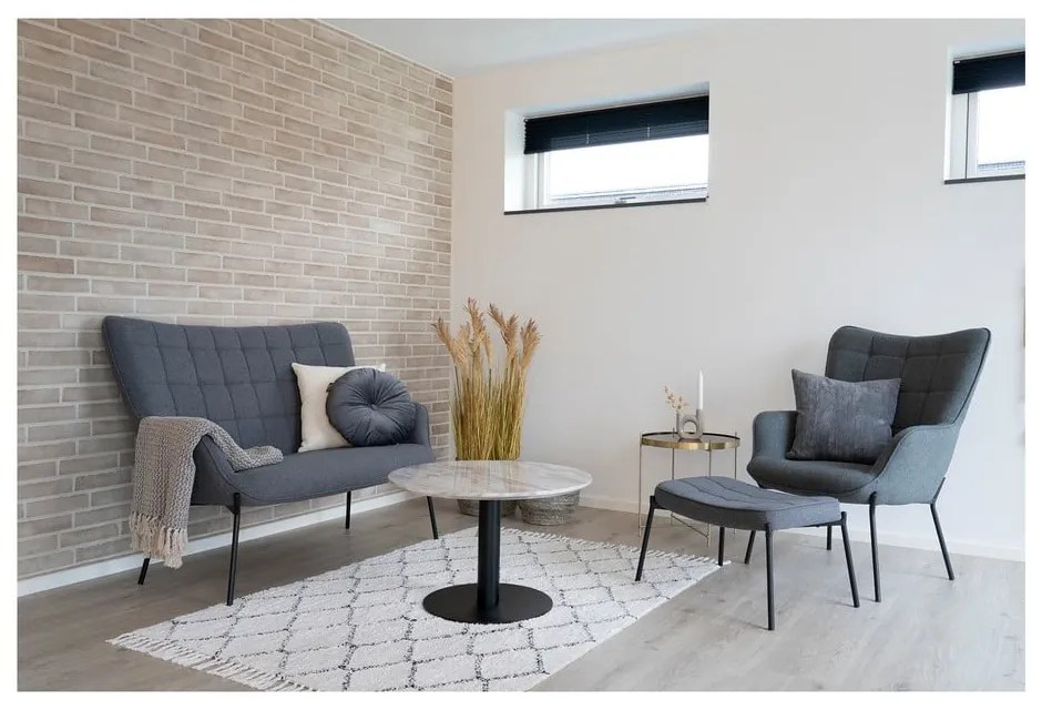 Bielo–čierny okrúhly konferenčný stolík s doskou v dekore mramoru 70x70 cm Bolzano – House Nordic