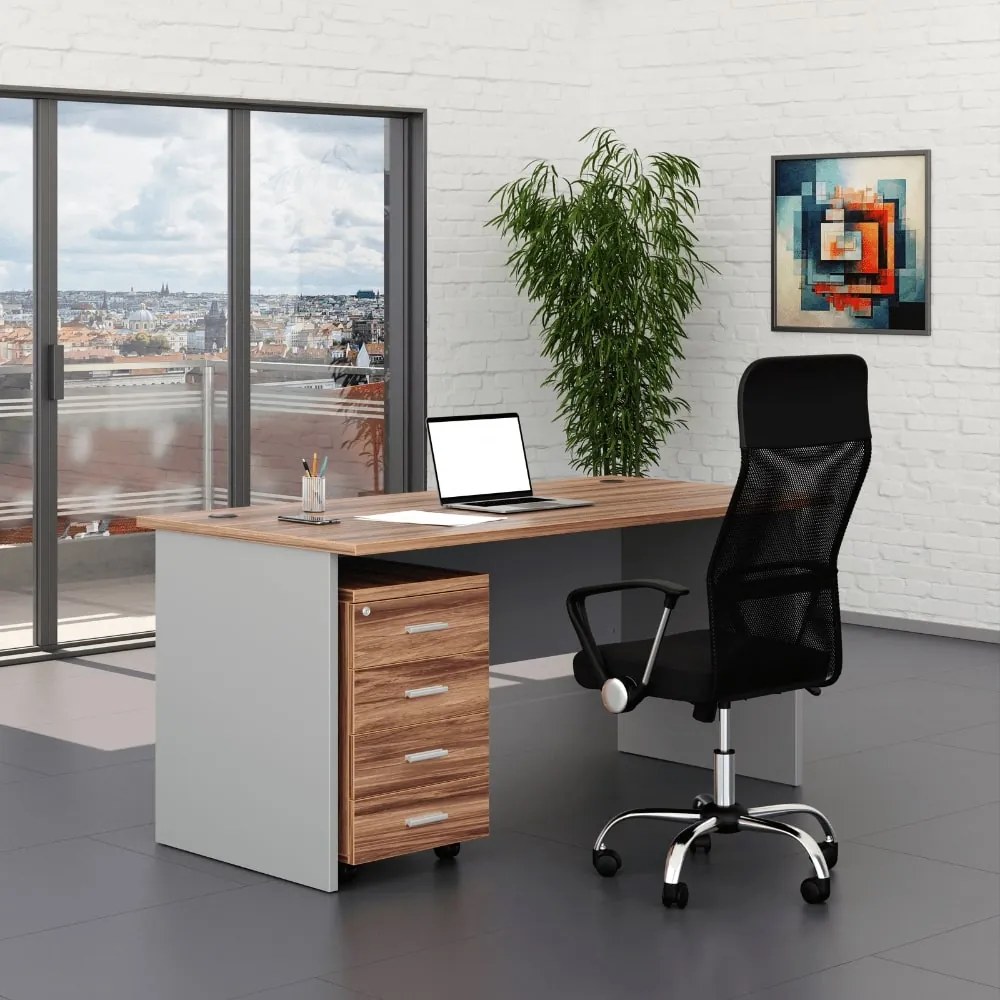 Zostava kancelárskeho nábytku SimpleOffice 1, 160 cm, orech vlašský / sivá