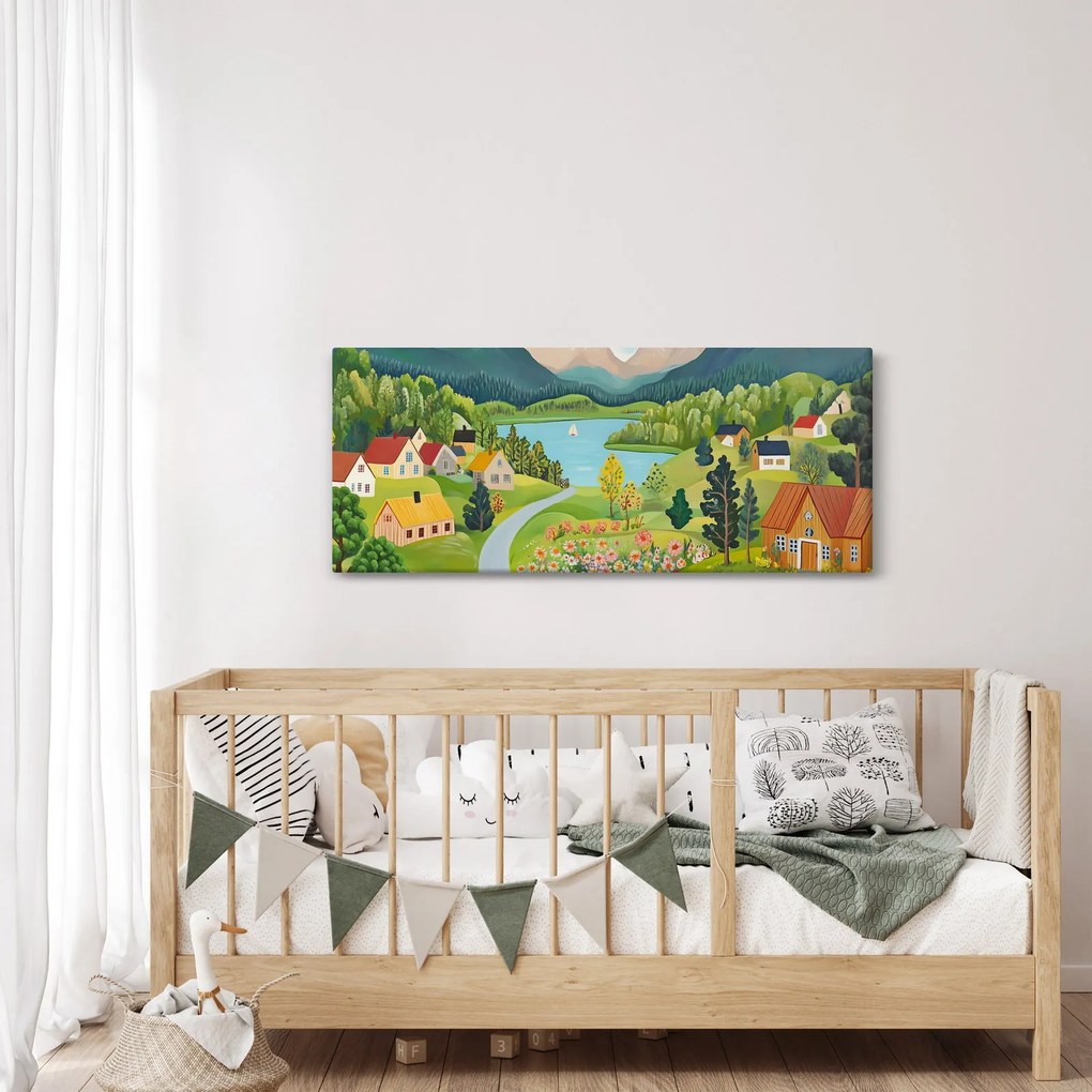 Obraz - Dedina v horách (120x50 cm)