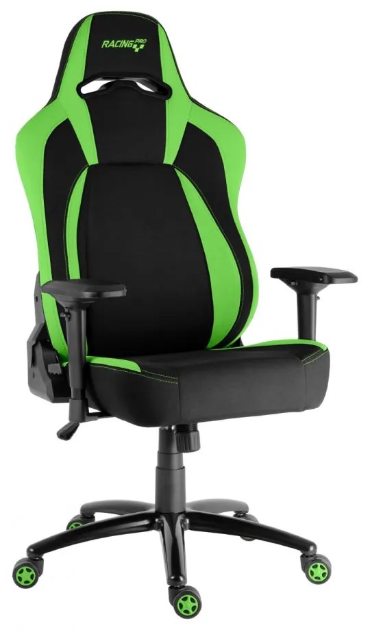 Herná stolička Racing ZK-035 TEX XL — látka, čierna / zelená, nosnosť 130 kg