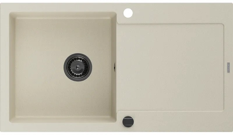 Mexen Leo, drez granitový 900x500x190 mm, 1-komorový, béžová s čiernym sifónom, 6501901010-69-B