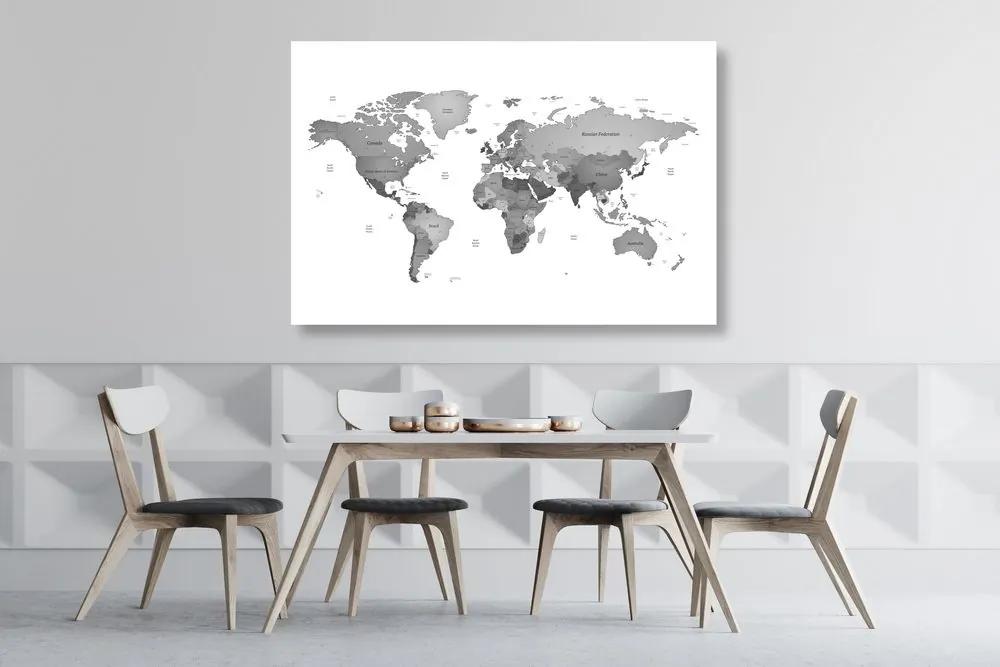 Obraz mapa sveta vo farbách čiernobielej - 120x80