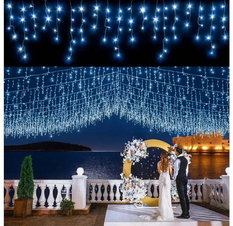 Vianočné svetielka LED záclona FLASH modrá 300 LED