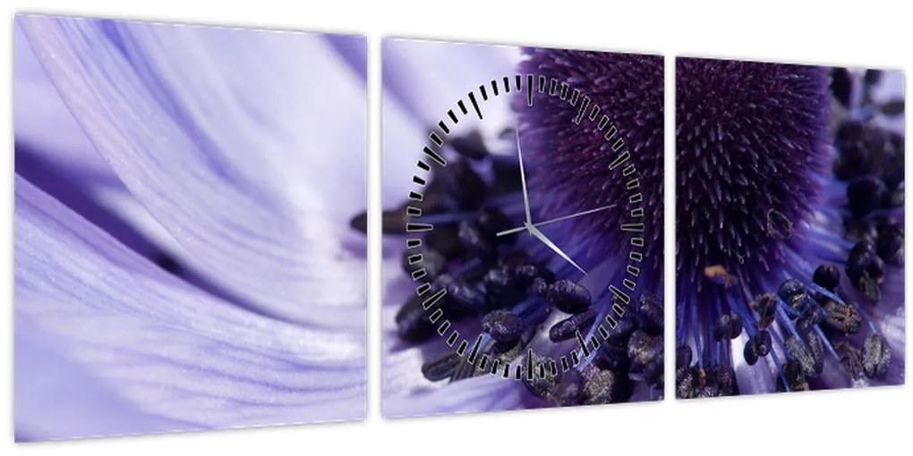 Obraz - Fialový kvet (s hodinami) (90x30 cm)