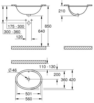 GROHE 39423000 - Zapustené umývadlo BAU CERAMIC 560 × 420 mm keramika/biela