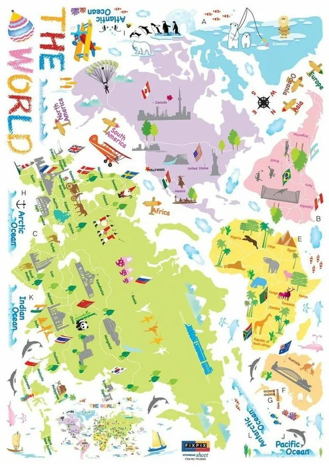Sada nástenných samolepiek Ambiance World Map for Children