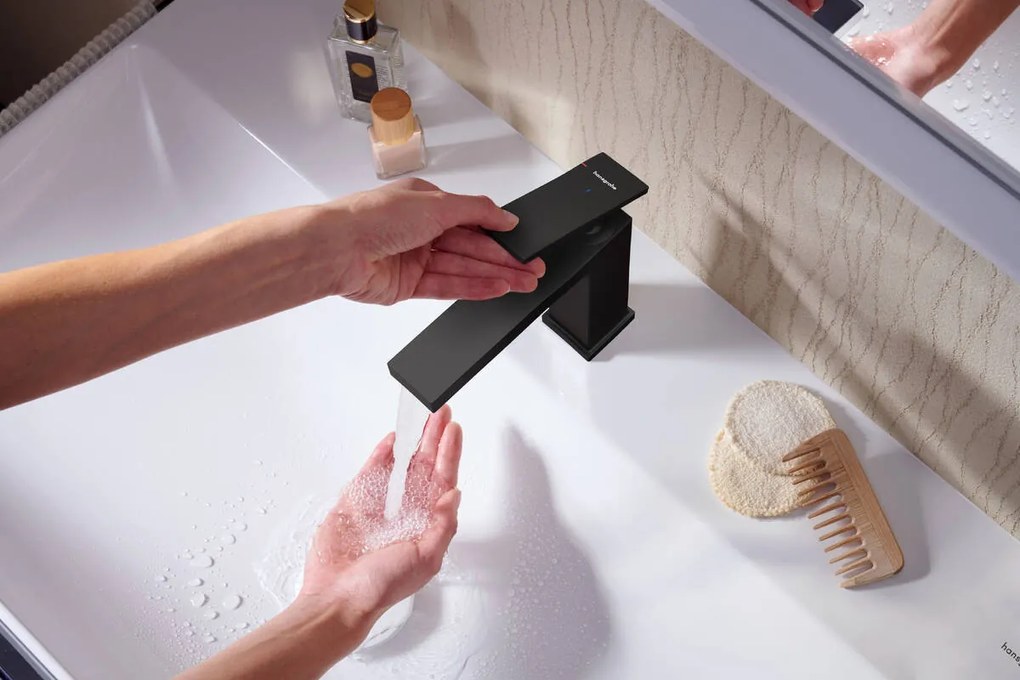 Hansgrohe Tecturis E, páková umývadlová batéria 110 CoolStart EcoSmart+ bez odtokovej garnitúry, čierna matná, HAN-73012670
