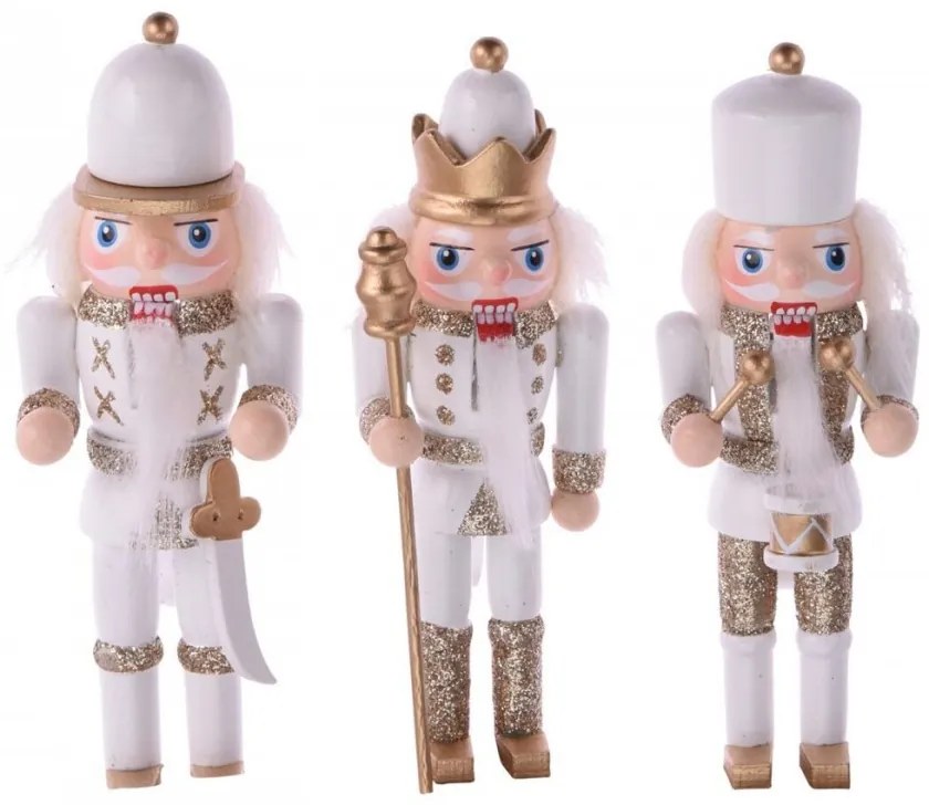 Sada 3 ks vánočních ozdob Nutcracker bílá