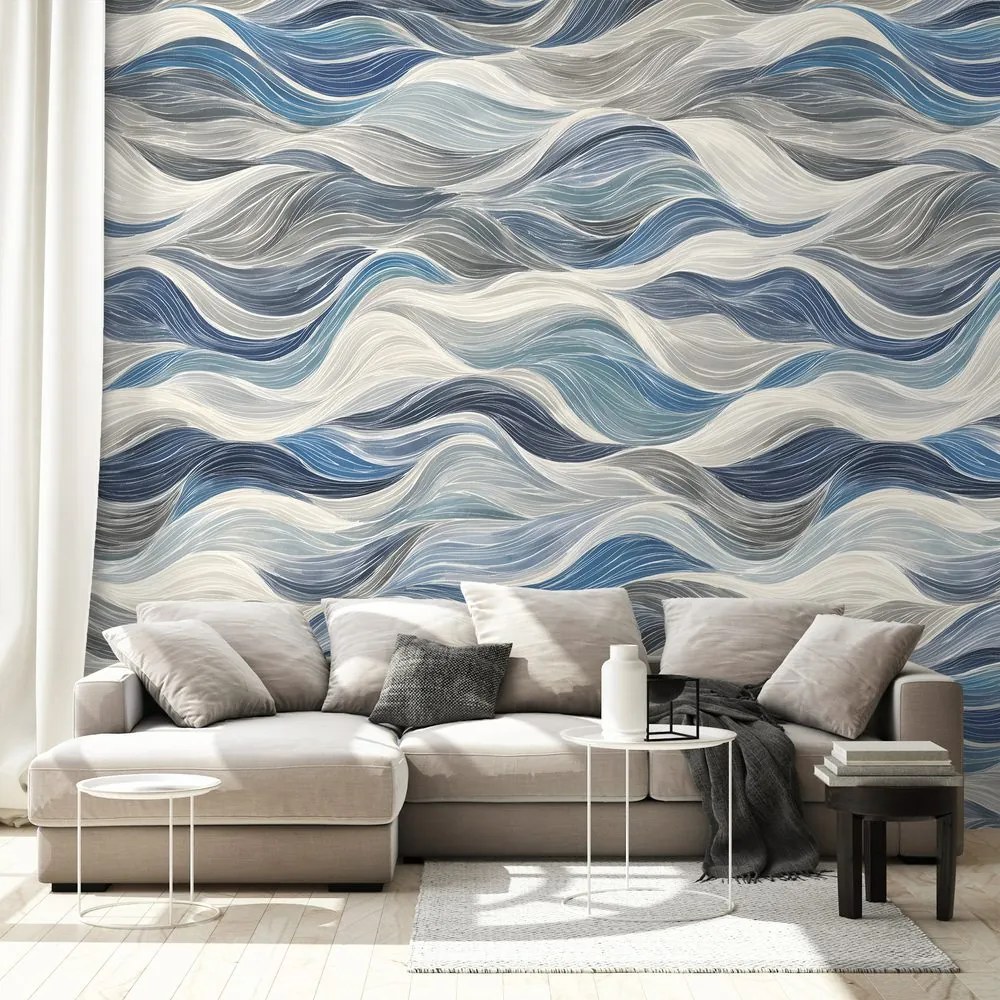 Samolepiaca tapeta modré vlny na sivom pozadí