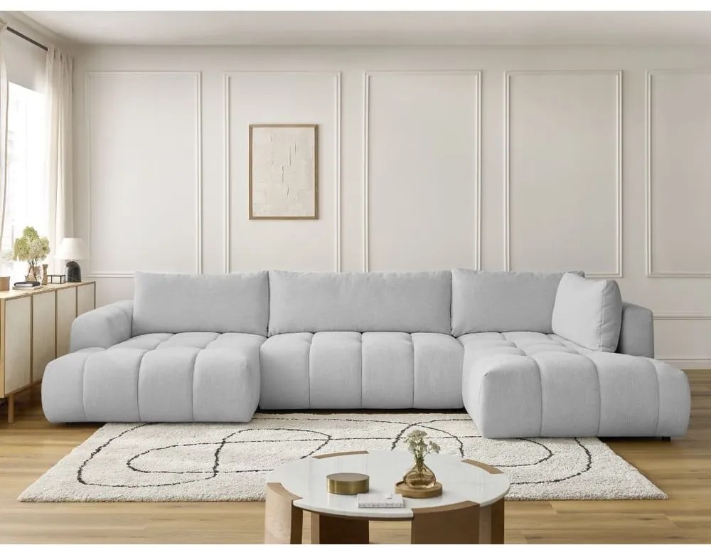 Svetlosivá rozkladacia/s úložným priestorom rohová pohovka (pravý roh/do tvaru "U") Fuji – Bobochic Paris