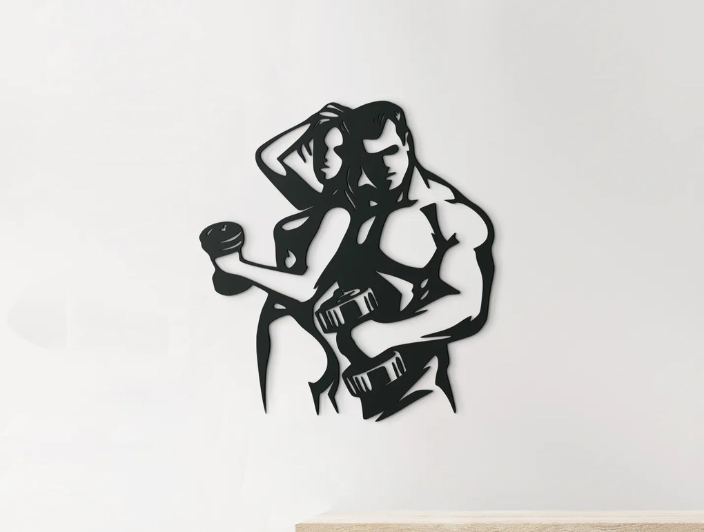drevko Drevená nálepka Fitnes pár Rozmer obrazu: 44,5 x 41 cm, Farba dekorácie: Čierna
