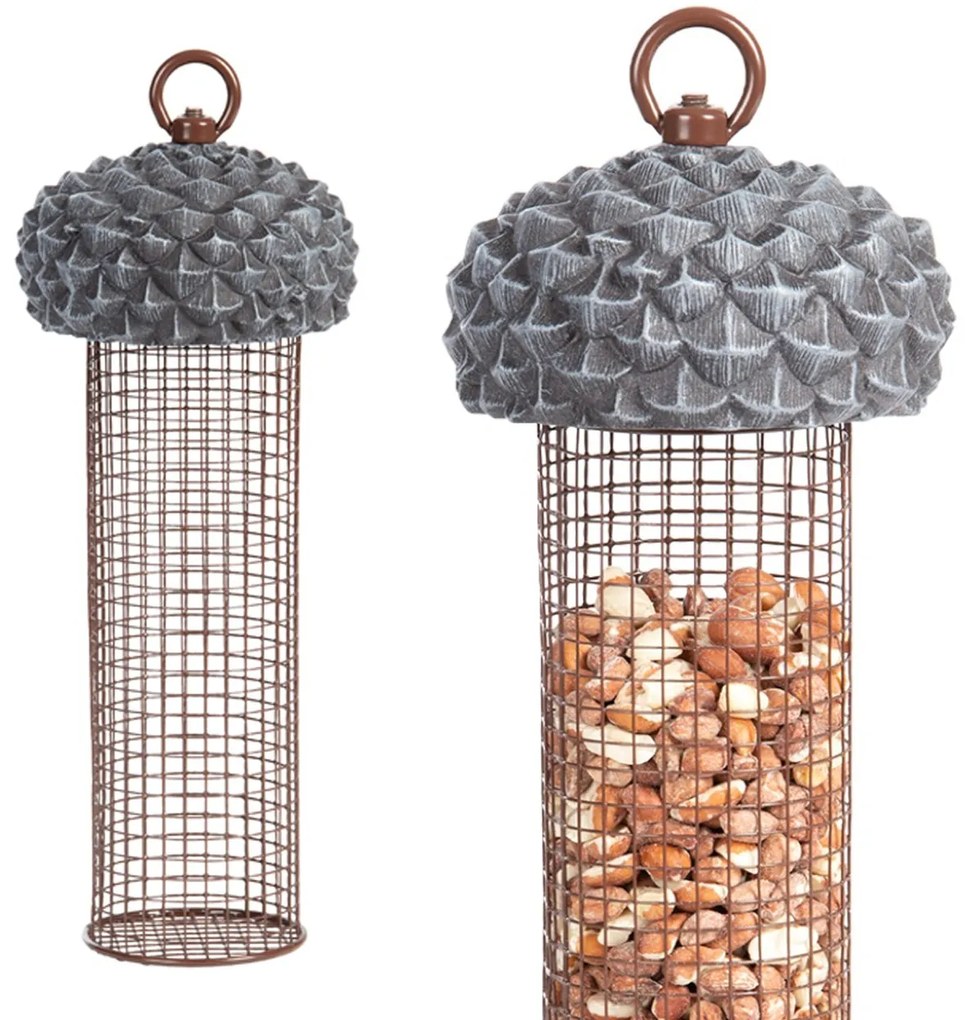 Závesné kŕmidlo pre vtáky Acorn2, 27,5x10 cm, kov/polyesterová živica, sivá