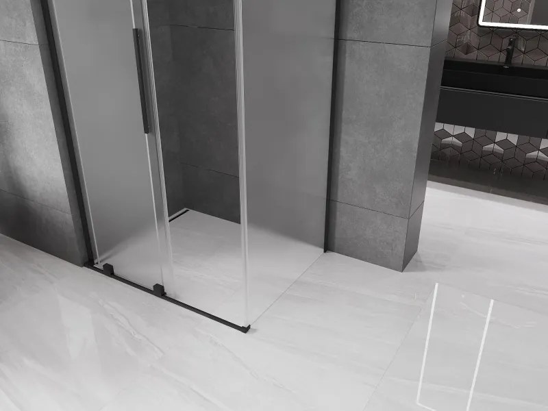 Mexen Velar L, sprchový kút s posuvnými dverami 120 x 85 cm, 8mm sklo námraza, čierna matná, 871-120-085-33-70