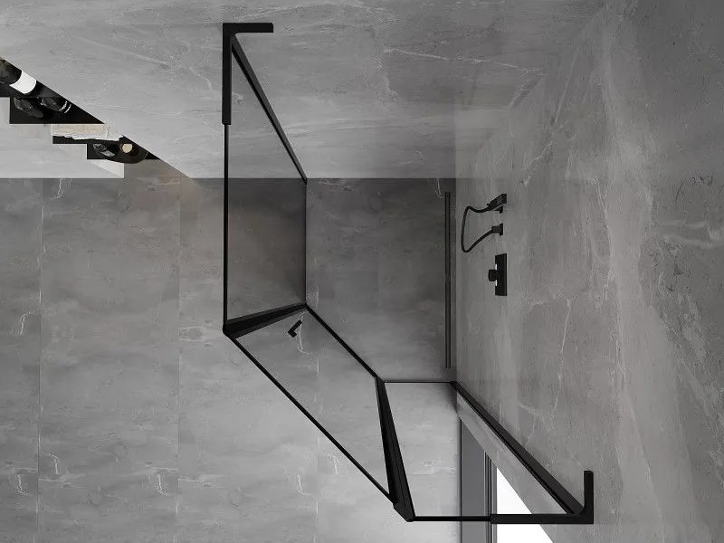 Mexen Mist L, päťuholníkový sprchový kút s krídlovými dverami, 80 x 100 cm, 8mm číre sklo, čierny profil, 8A8L-080-100-70-70-P