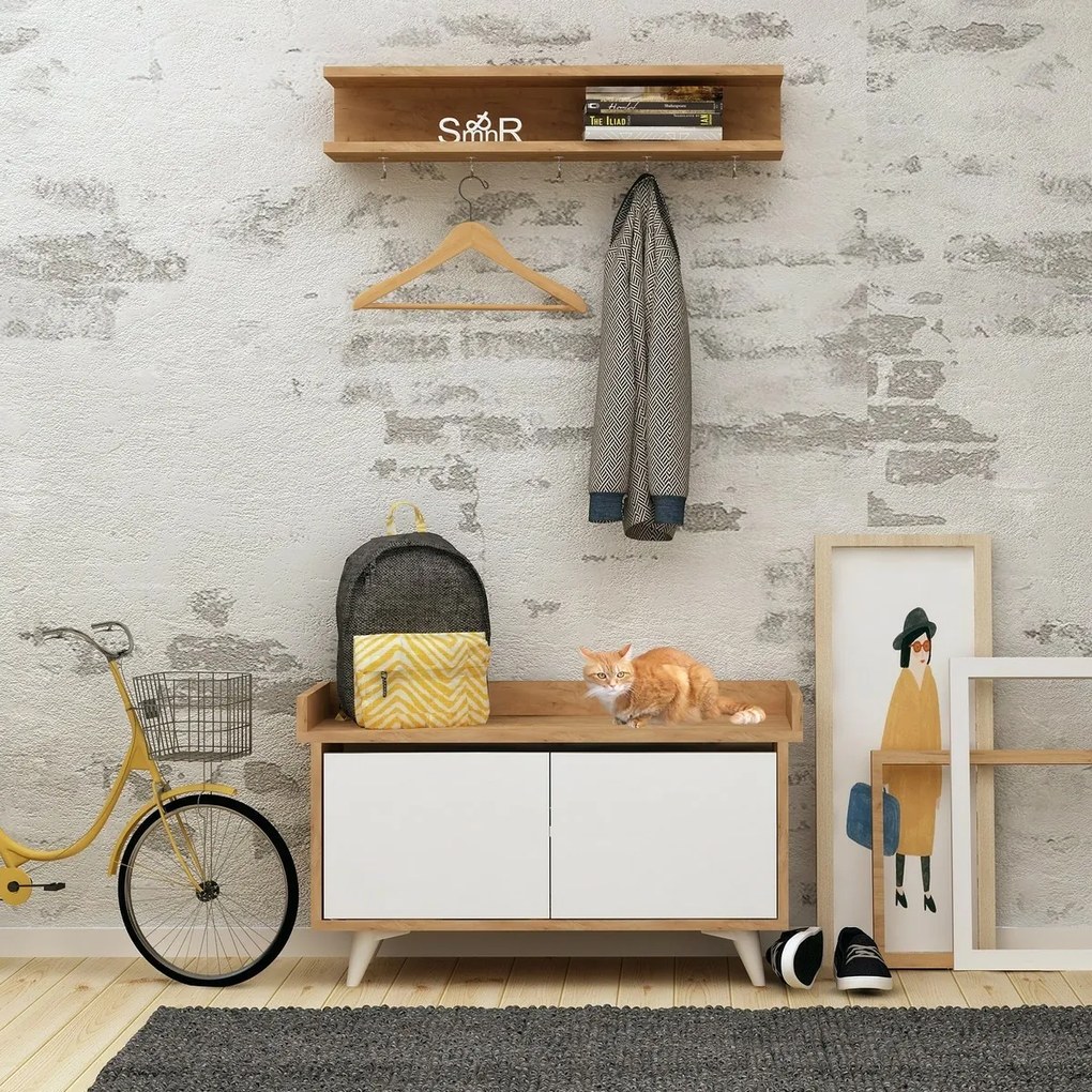 Nástenný vešiak s botníkom Arasso Oak and White