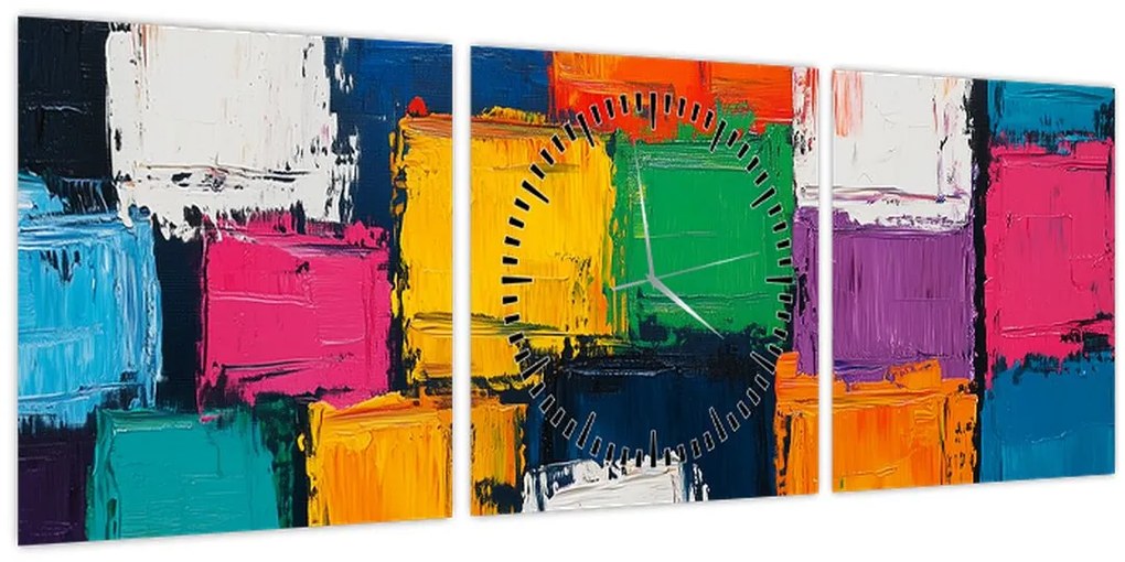 Obraz - Maľba farebných štvorcov (s hodinami) (90x30 cm)