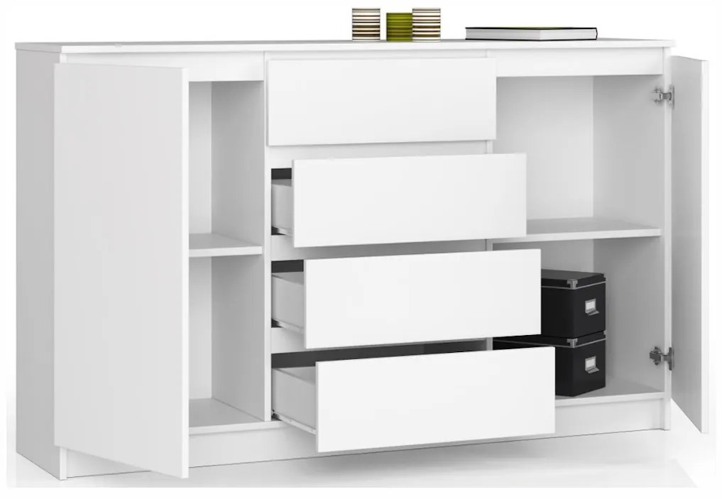 Komoda ARMARIA K140 2D4SZ, 138x99x40, biela/biela lesk
