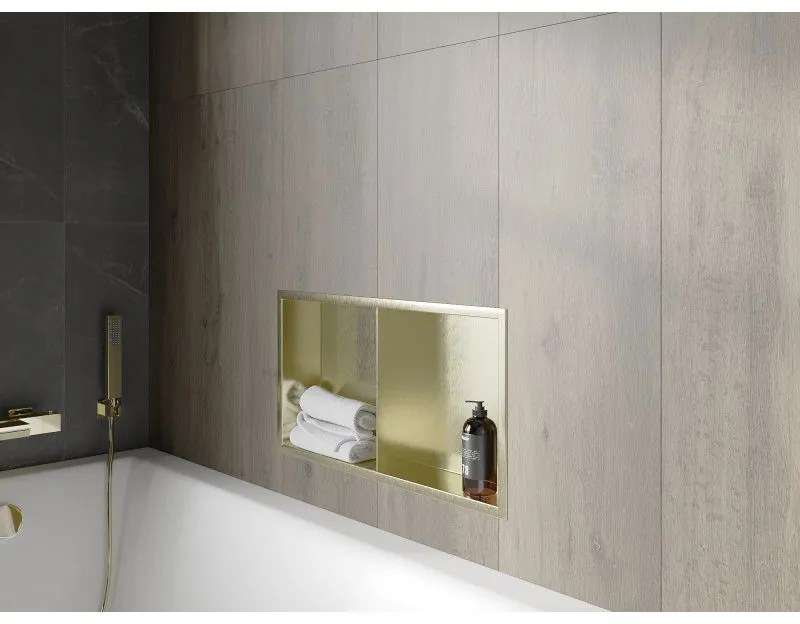 Mexen X-Wall-R, polička na zapustenie na obklad s golierom 60 x 30 cm, zlatá lesklá, 1950603010S