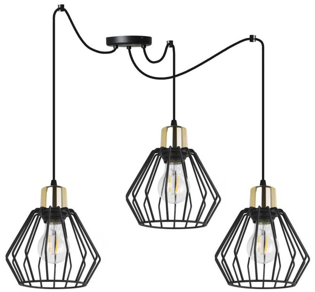 Závesné svietidlo Nuvola Spider 5, 3x čierne drôtené tienidlo, g