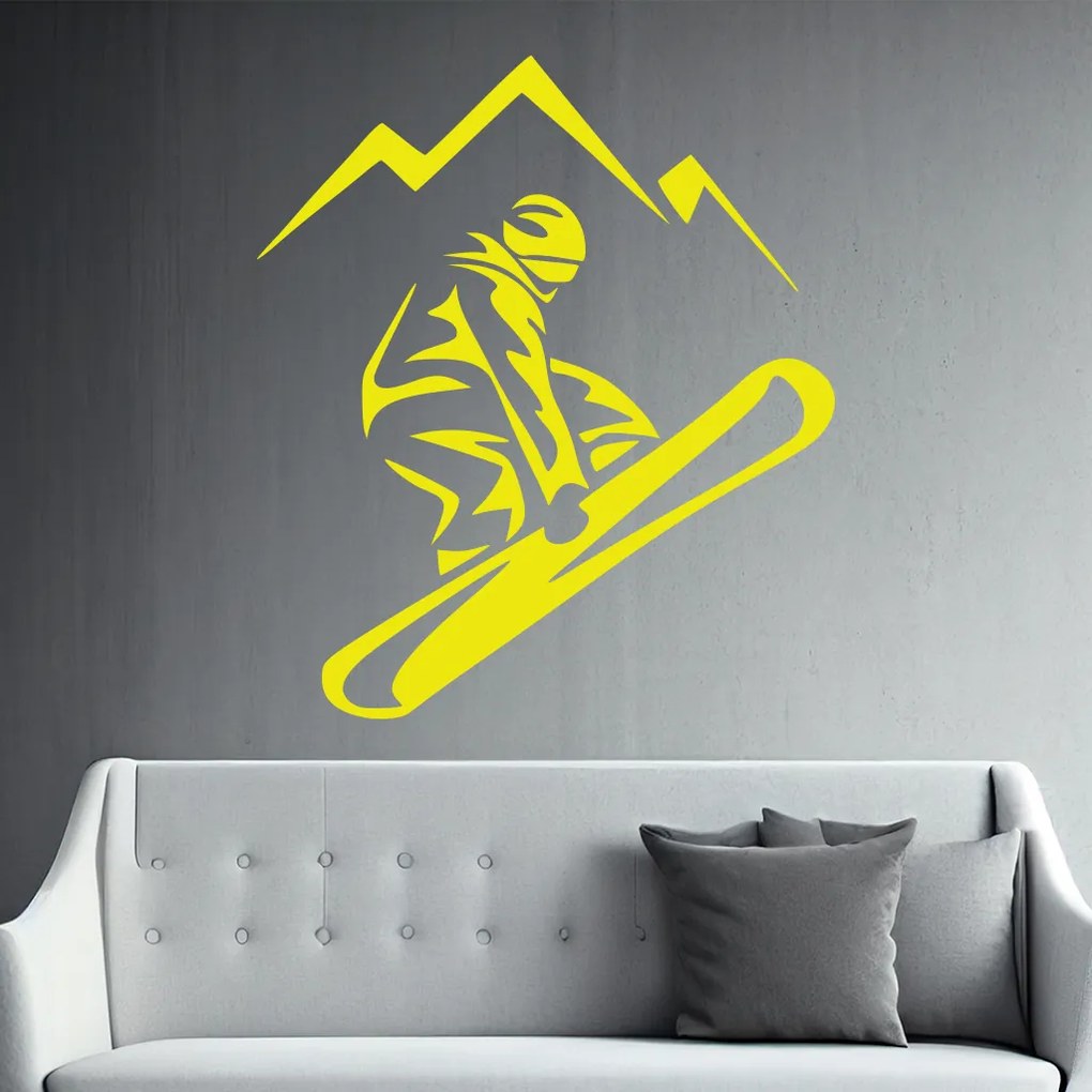 Veselá Stena Samolepka Snowboardista Farba: oranžová, Veľkosť: 80 x 92 cm