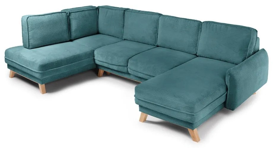 Tyrkysovomodrá menčestrová rozkladacia rohová pohovka (ľavý roh/do tvaru "U") Tori – Bonami Selection