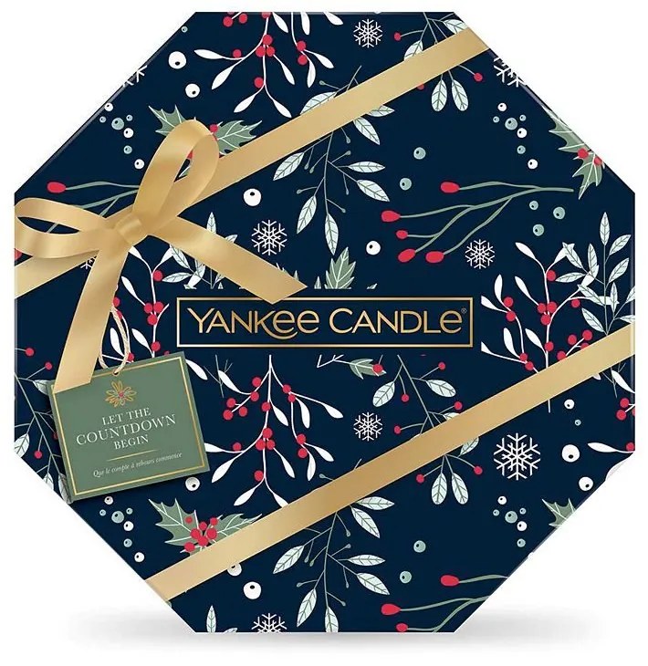 Yankee Candle - Vianočný adventný kalendár veniec 24ks čajové sviečky + svietnik