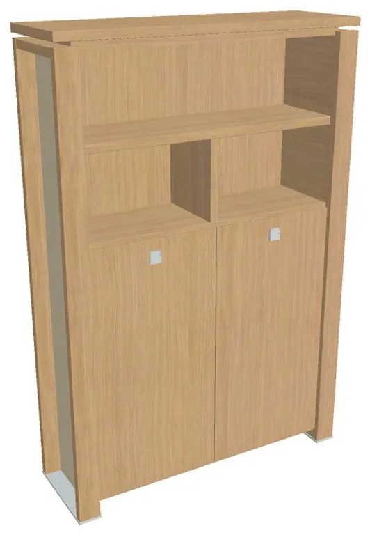 Vysoká šatníková skriňa Verno+ S 140 x 46 x 210 cm, s regálom, dub svetlý / vanilka