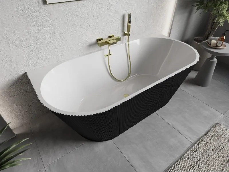 Mexen Oris, voľne stojaca ryhovaná vaňa 170 x 80 cm, biela-čierna, zlatý matný prepad, 52871708075-55