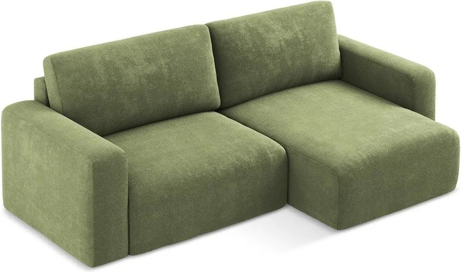 Zelená ženilková rozkladacia/s úložným priestorom rohová pohovka (pravý roh/s leňoškou) Kona – Makamii