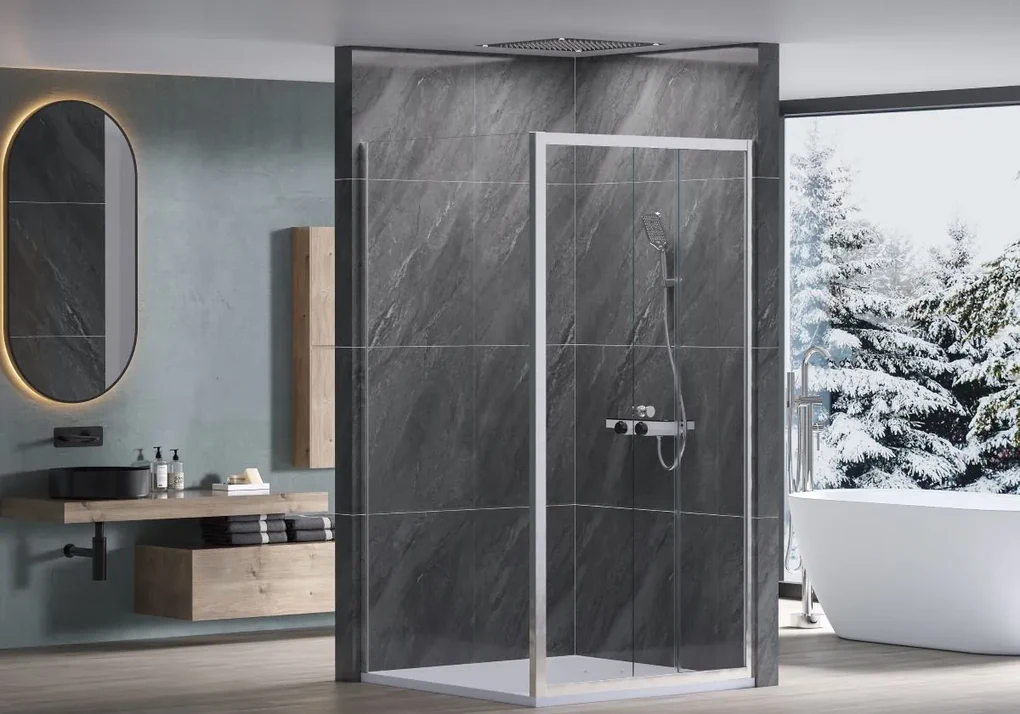 Cerano Varone, sprchovací kút s posuvnými dverami 120 (dvere) x 70 (stena) x 195 cm, 6mm číre sklo, chrómový profil, CER-CER-DY505-12070