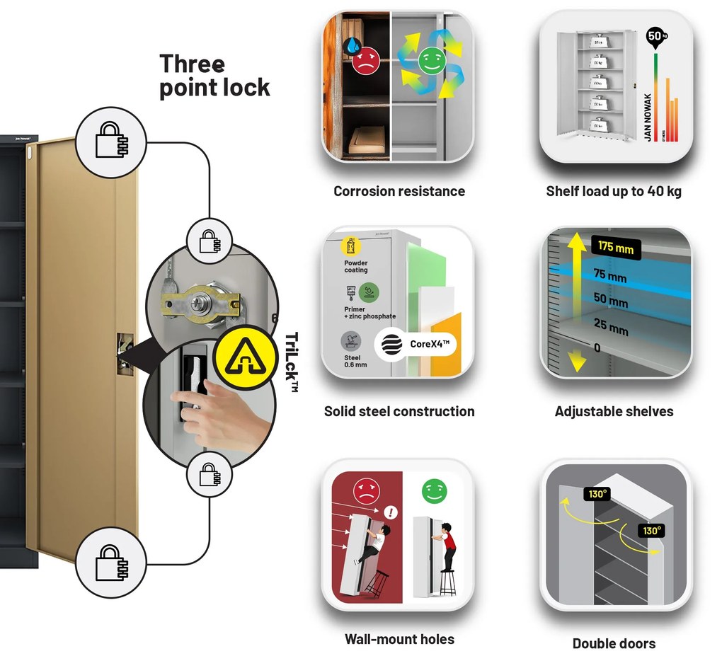 Kancelárska kovová skrinka na dokumenty JAN II, Eco Design: antracit/orech