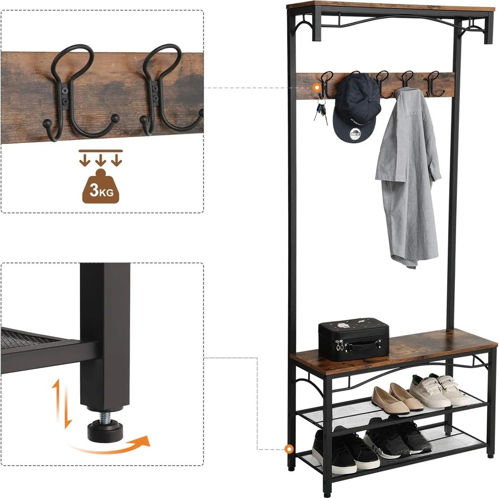 Predsieňový vešiak s botníkom Houseland Elior hnedý/čierny