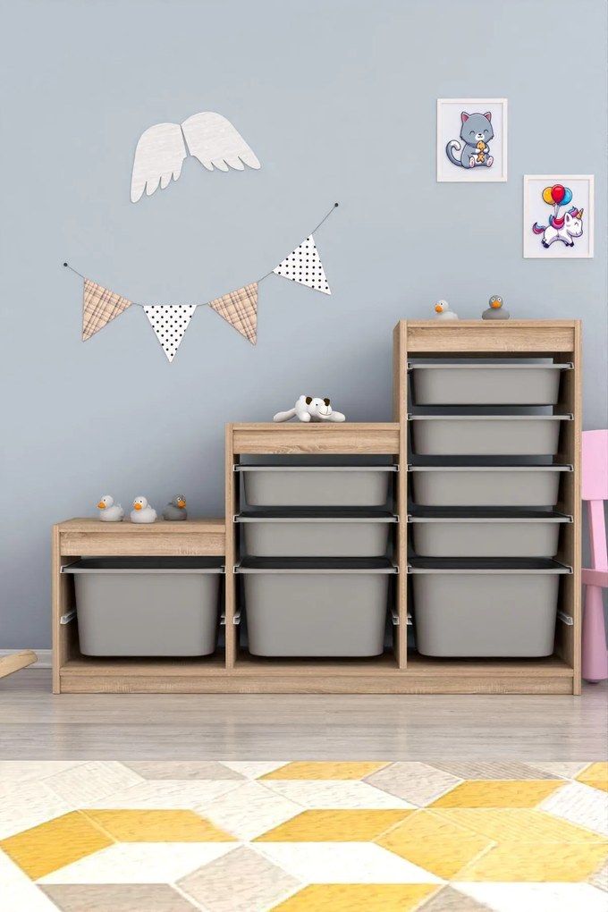 Organizér na hračky Dremonka 9 (dub sonoma + sivá). Akcia -20%. Vlastná spoľahlivá doprava až k Vám domov. 1124324