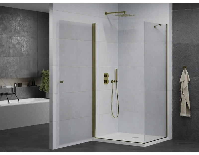 Mexen Pretoria sprchovací kút 80 x 70 cm, priehľadný, zlatý + plochá sprchová vanička-852-080-070-50-00-4010