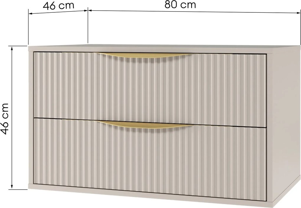 Závěsná skříňka pod umyvadlo Avila s deskou 80 cm kašmír/zlatá