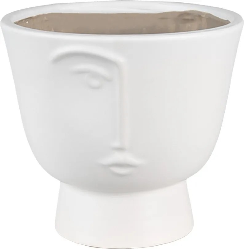 Biely keramický obal na kvetináč s polovicou tváre Facia - Ø 17*15 cm