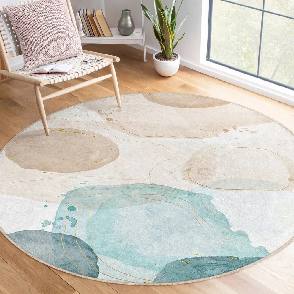 Modro-béžový prateľný okrúhly koberec ø 150 cm Puddle – Mila Home