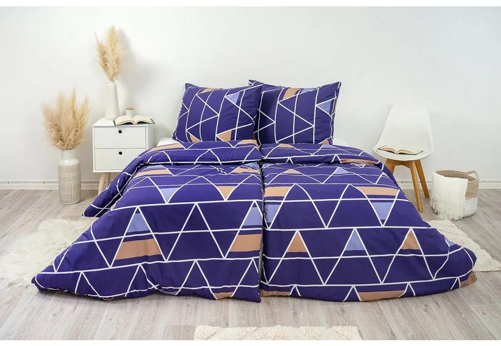 Posteľné obliečky bavlnené Pyramídy fialové 140x200/70x90 cm